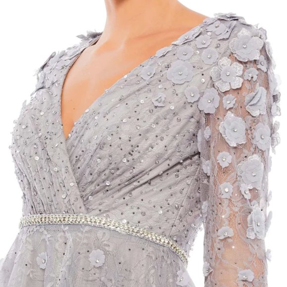 MAC DUGGAL 67387 FLORAL EMBELLISHED LACE A-LINE COCKTAIL STERLING DRESS sz 4 - Picture 4 of 7